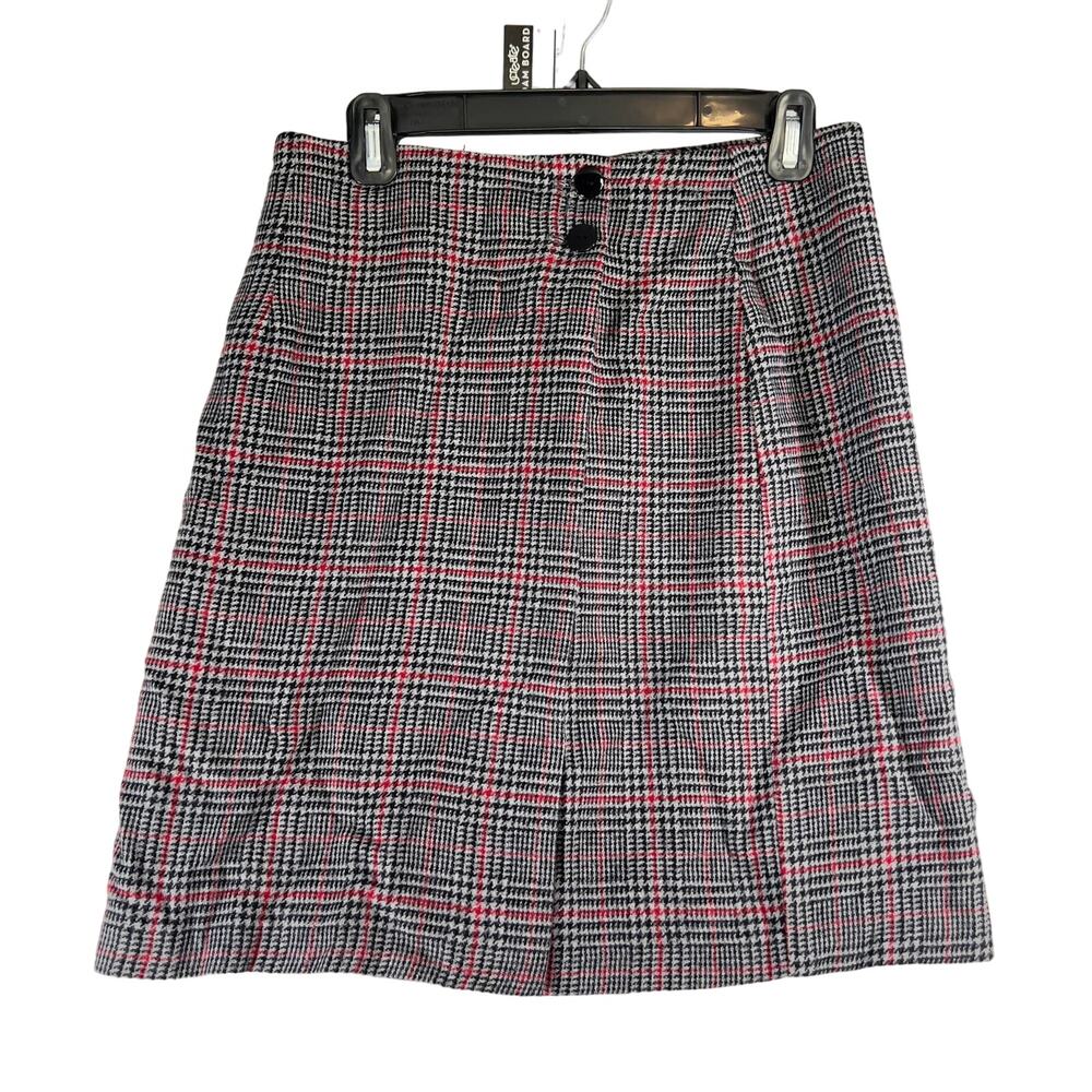 Karin Morgan Collection Wool Blend A-Line Mini Skirt Woman's 12 Black Red Plaid